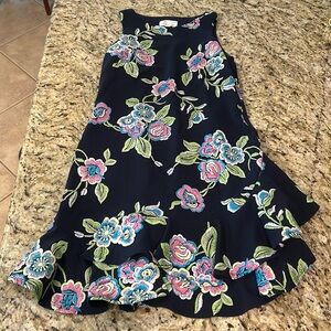 Navy blue dress with embroidered flowers